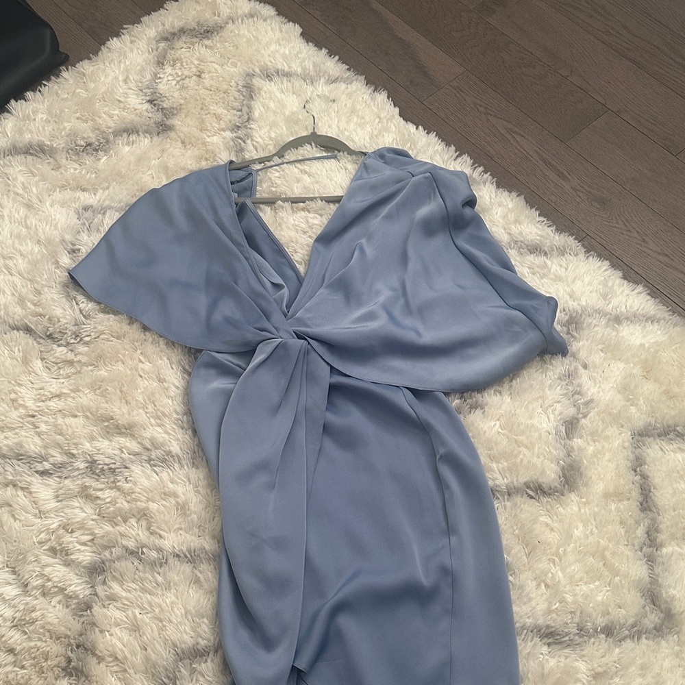 ASOS One-Shoulder Knot Detail Dress in Dusty Blue